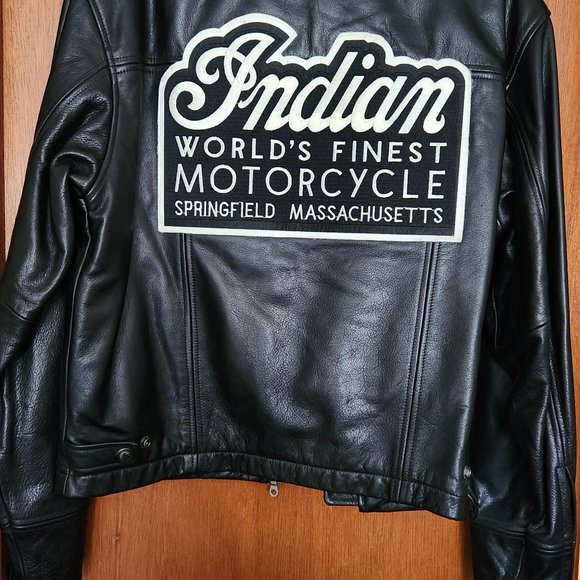 Mens Vintage leather motorcycle jacket with Indian Motorcycle crest - Picture 1 of 6